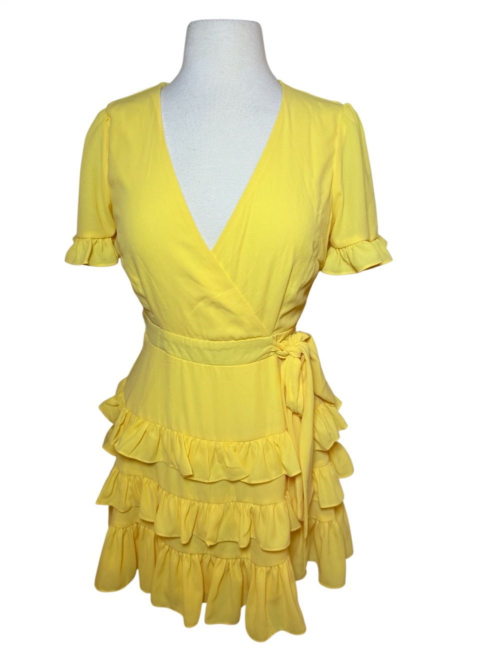 Yellow Ruffle Faux Wrap Mini Dress by Lulus-Size M and NWT